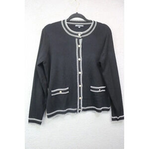 Adrianna Papell Black & White Long Sleeve Cardigan-Size Large